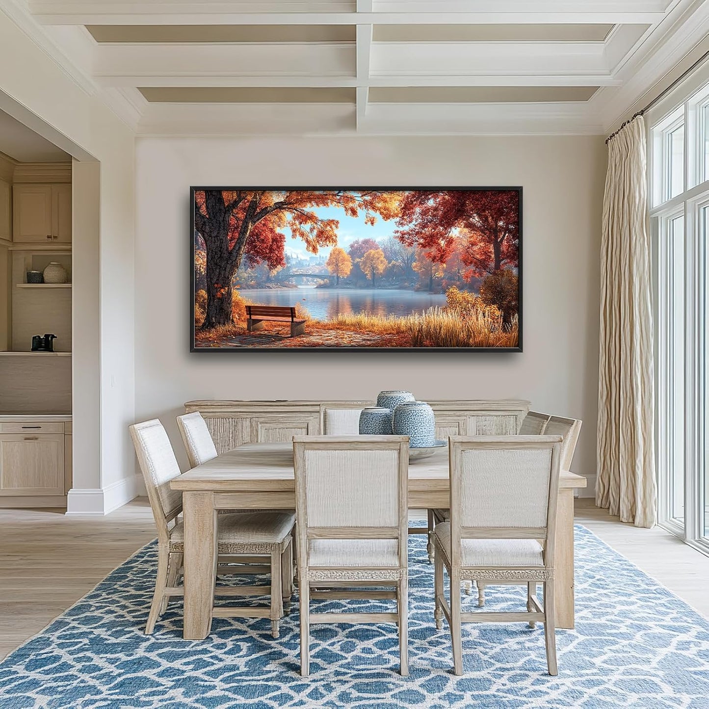 Large Autumn Tree Wall Art for Living Room, Framed Oversized Lake Landscape Wall Decor Nature Canvas Painting Modern Artwork for Living Room Bathroom Bedroom Office Dining Room 60"x30"