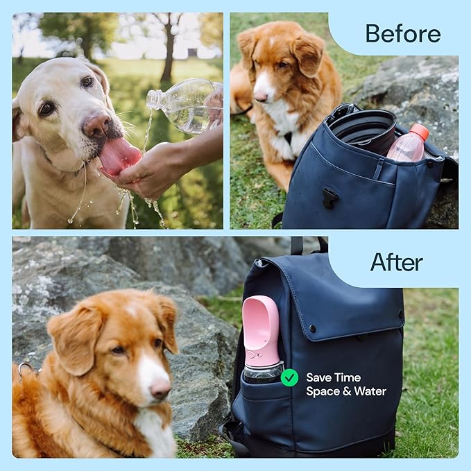 MalsiPree Trail Water Bottle for Dogs - 12oz, Black - Portable Dog Water Bottle & Bowl with Leak-Proof Plug, Food-Grade Plastic & One-Hand Operation for Pet Travel & Hiking