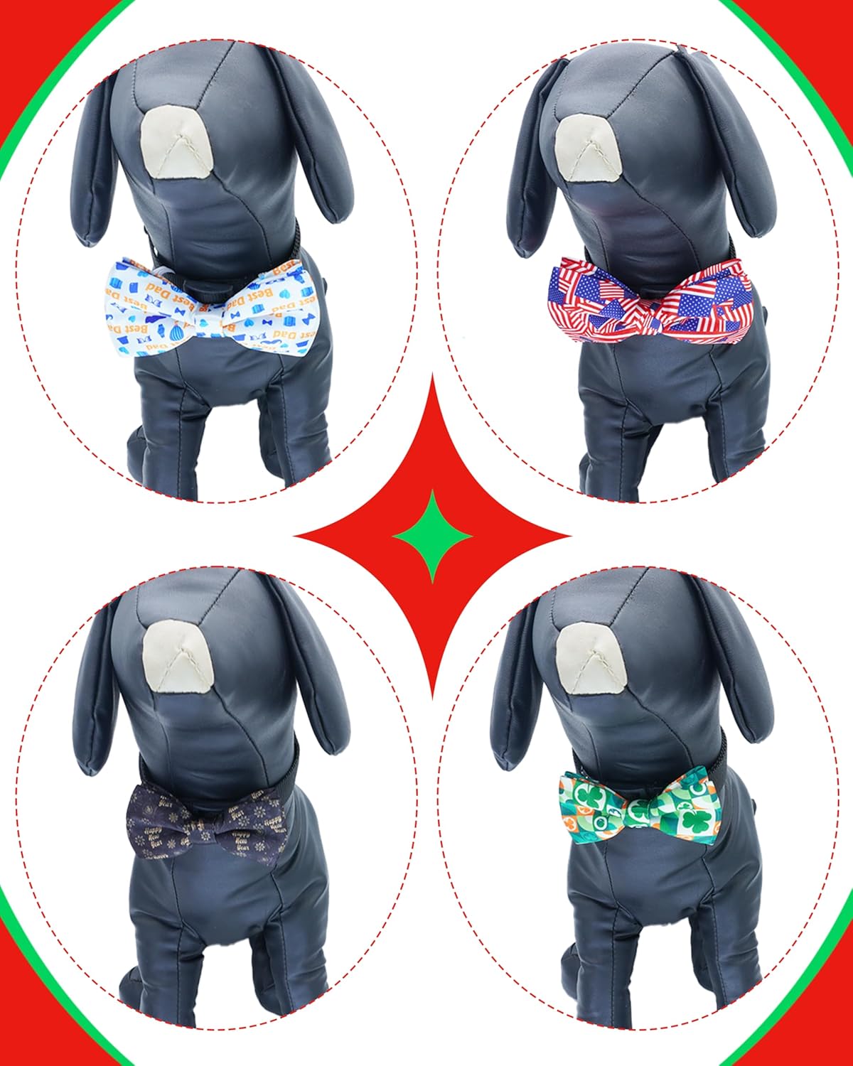 PET SHOW 10 Pack Holiday Big Dog Bow Ties for Large Medium Dogs Sliding Collar Attachments Festival Patterns Bowties Classy Bowknots Party Wedding Pet Grooming Accessories(Large)