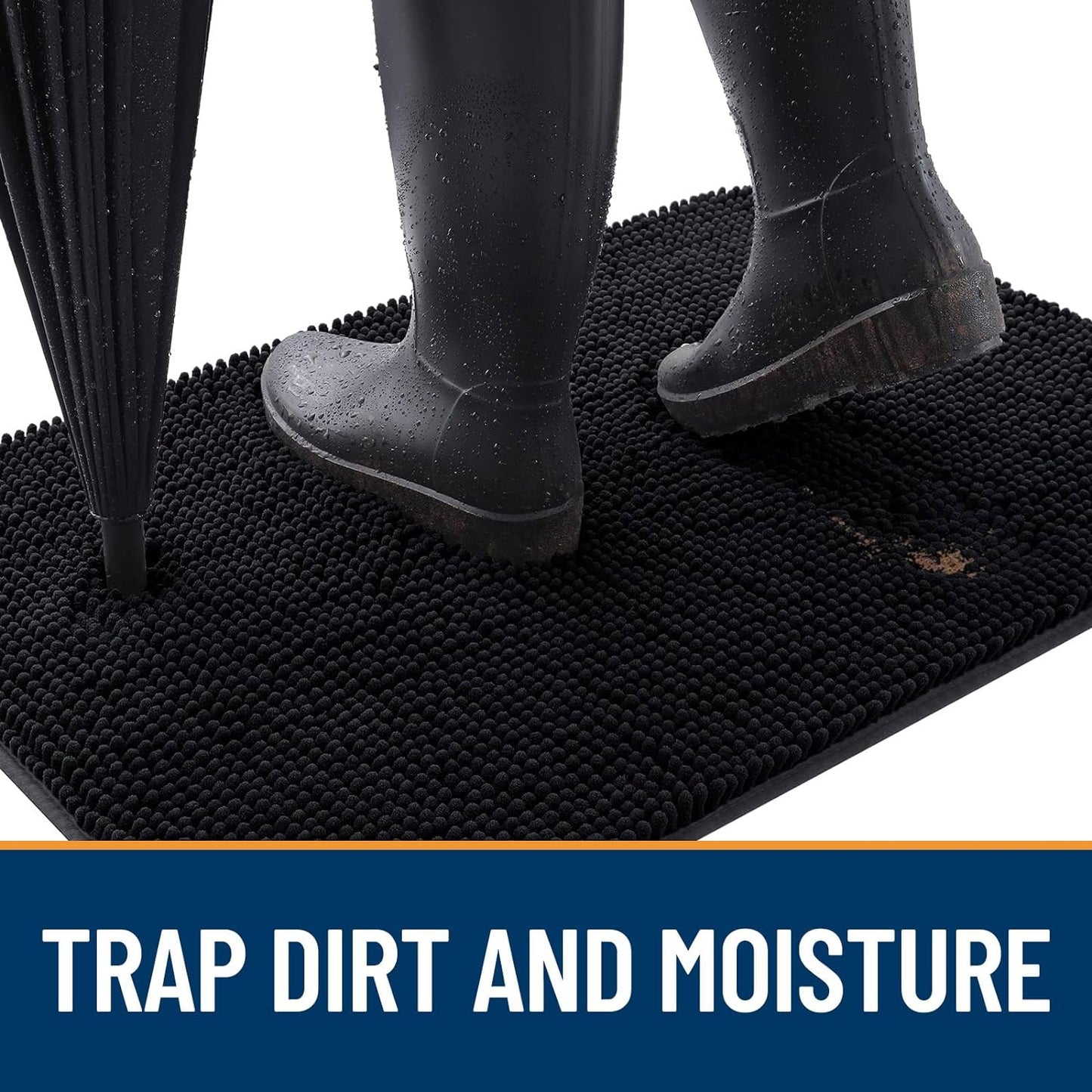 OLANLY Dog Door Mat for Muddy Paws 24x16, Absorbs Moisture and Dirt, Absorbent Non-Slip Washable Doormat, Quick Dry Chenille Mud Mat for Dogs, Entry Indoor Entryway Carpet for Inside Floor, Black