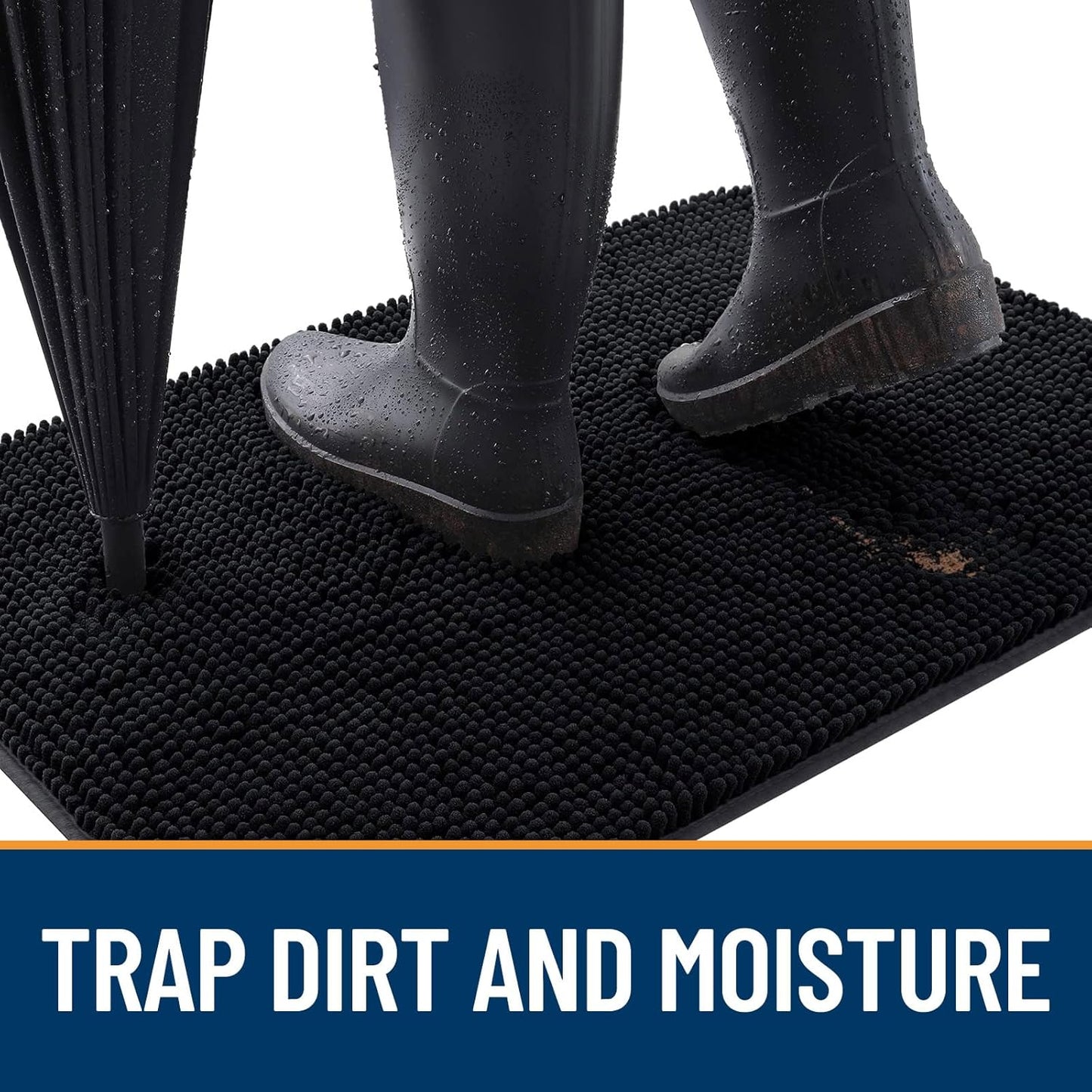 OLANLY Dog Door Mat for Muddy Paws 59x32, Absorbs Moisture and Dirt, Absorbent Non-Slip Washable Doormat, Quick Dry Chenille Mud Mat for Dogs, Entry Indoor Entryway Carpet for Inside Floor, Black