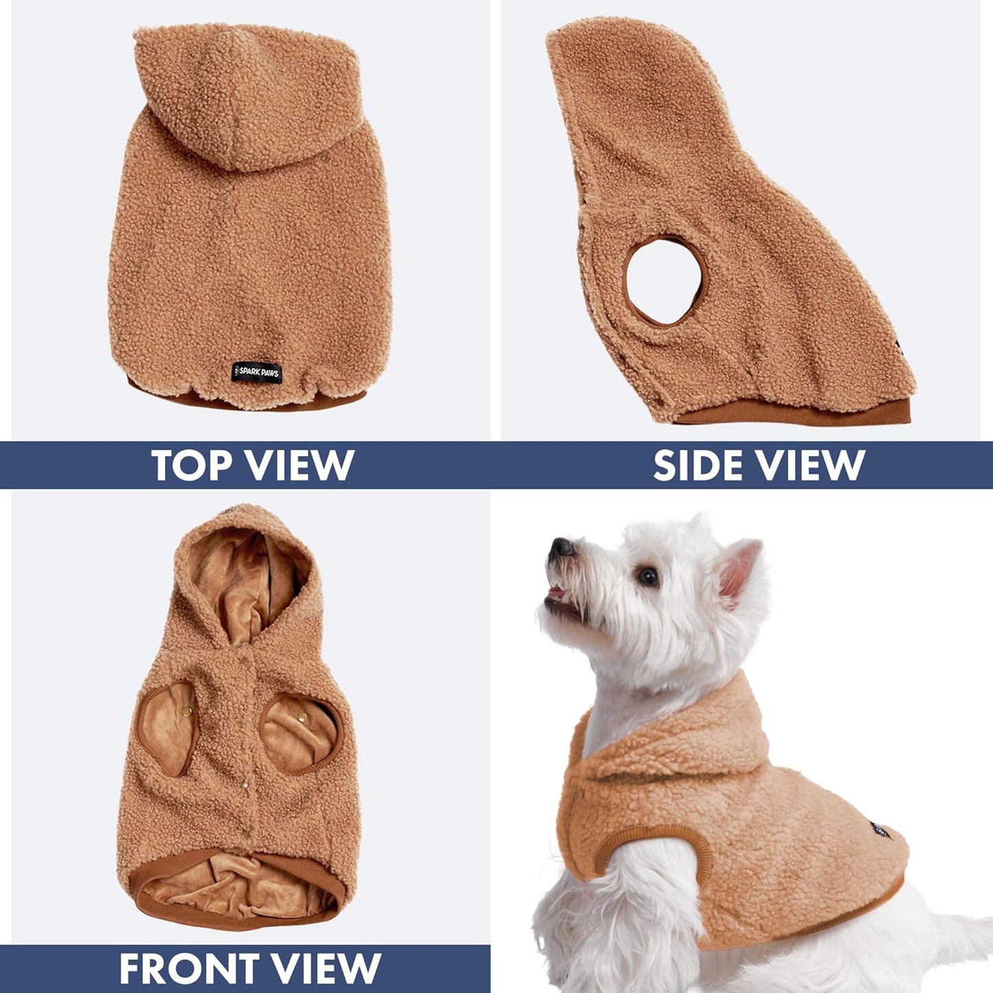 Spark Paws Teddy Dog Sweater, Sherpa Jacket Vest with Warm Fleece Lining, Winter Coat Suitable for Small Medium Large XL XXL Breeds - Brown - 3XL