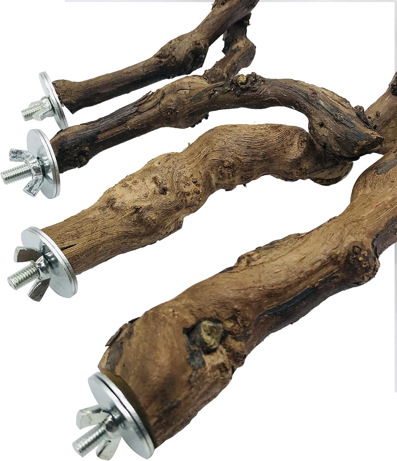 Allazone 4-Piece Bird Perch - Natural Grapevine Stick Swing Chewing Toys for Parrot Cages, Cockatiels, Parakeets, Finches