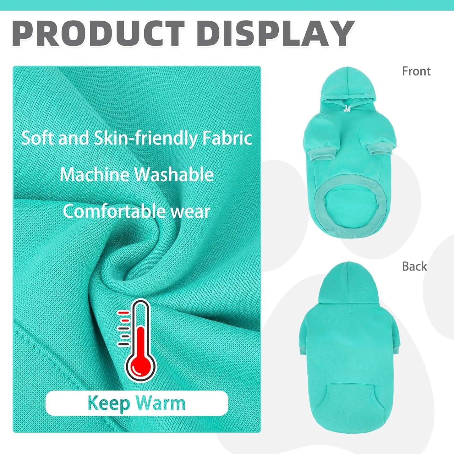 KOOLTAIL Basic Dog Hoodie - Soft & Warm Dog Hoodie Sweater with Leash Hole and Pocket, Dog Winter Coat, Cold Weather Clothes Sweatshirt for Small Medium Large Dogs Puppy Cat Boys Girls Lake Blue SM