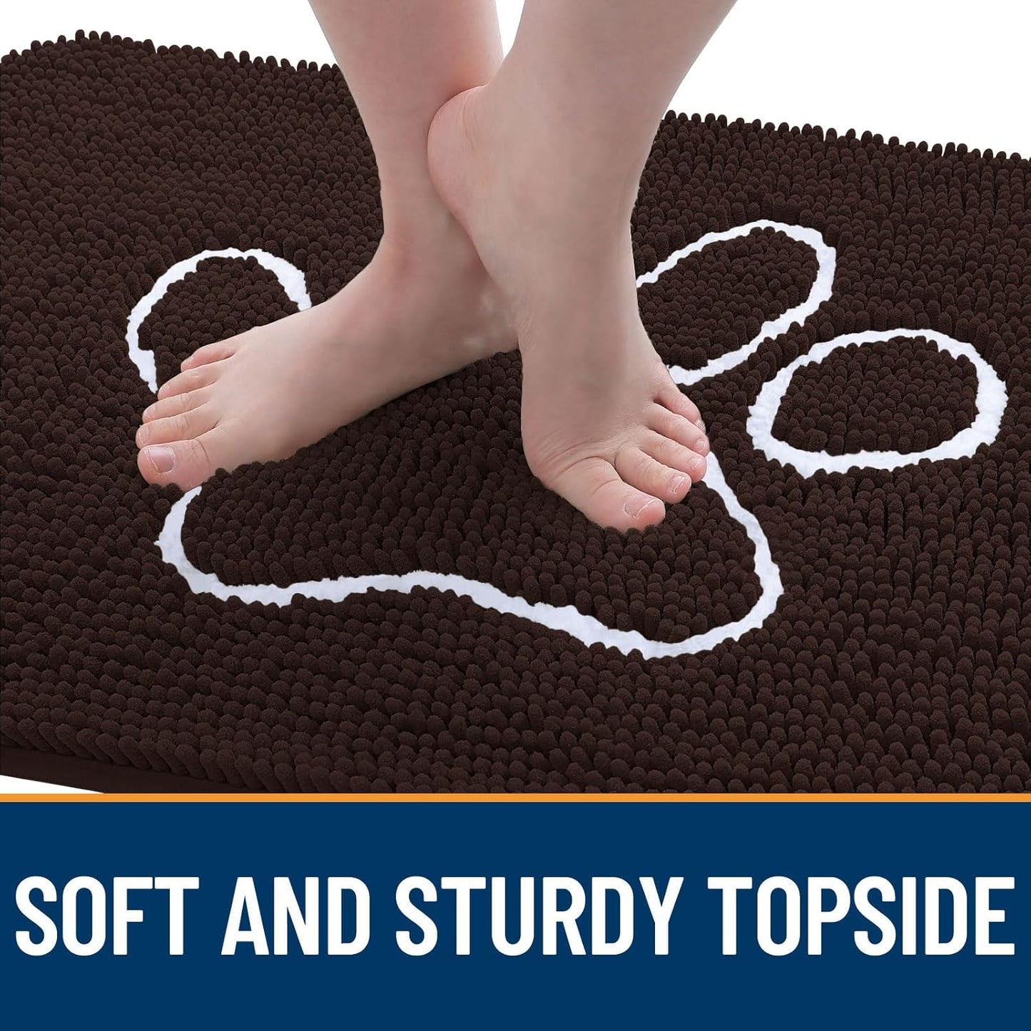 OLANLY Door Mat for Muddy Dog Paws 70x46, Ultra Absorbent Chenille Mud Doormat with Paw Print Design, Non-Slip Washable Doormat for Indoor Entryway, Quick-Dry Pet Bed Mats for Dirty Dogs, Brown