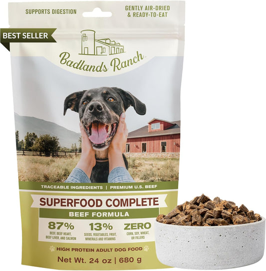 BADLANDS RANCH - Superfood Complete, Adult Dog Food, Air-Dried, High Protein, Zero Fillers, Superfood Nutrition by Katherine Heigl (24 oz., Beef Formula)