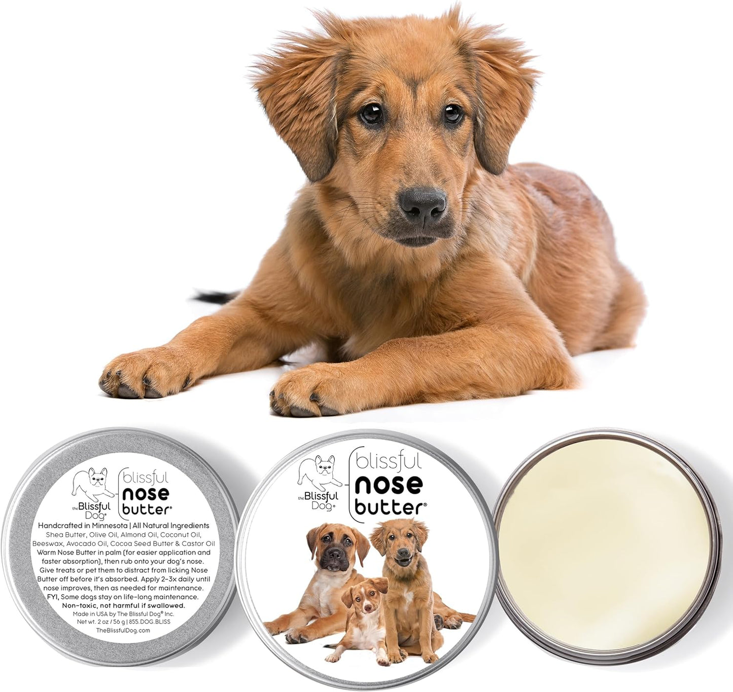 The Blissful Dog 3 Cute Puppies Nose Butter, Versatile Dog Nose Balm for Dry Nose, Handcrafted Nose Moisturizer, Easy-to-Apply Dog Essentials, Unscented, 2 oz.