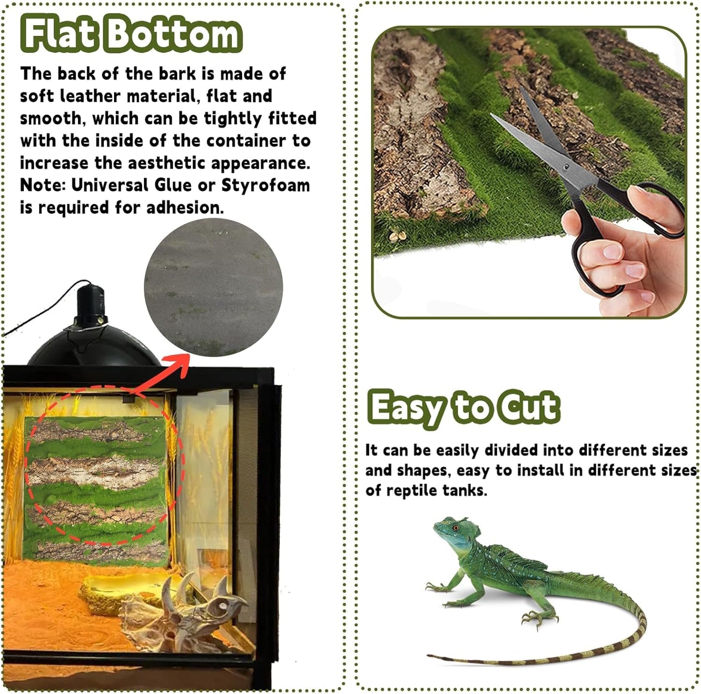 kathson 4PCS Cork Bark for Reptiles 11.8 "L X 11.8" W Cork Terrarium Background Bearded Dragon Tank Background with Artificial Moss Natural Reptile Climbing Mat for Spider Gecko Lizard Chameleon