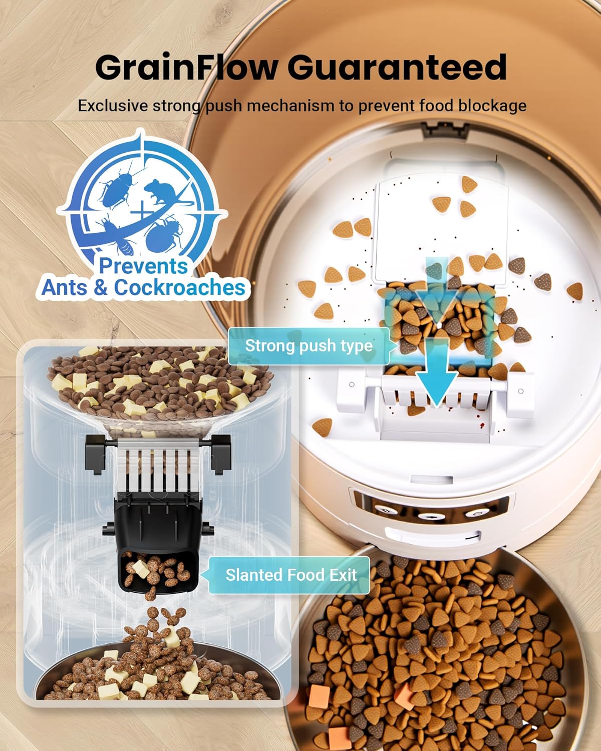 Automatic Cat Feeder for 3 Cats, 6L/25 Cups Smart WiFi Pet Feeder, Strong Anti-Jam System, Dual-Effect Desiccant Cat Food Dispenser, with 10S Voice Recorder for Cats and Small Dog(White)