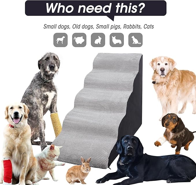 Dog Steps&Stairs for High Beds 24.4 inches High Up to 24-28 inches Bed, Tall Extra Wide Pet Stairs/Steps for High Bedsides,Non-Slip Dog Ramps for Small Older Dogs/Cats(Grey)