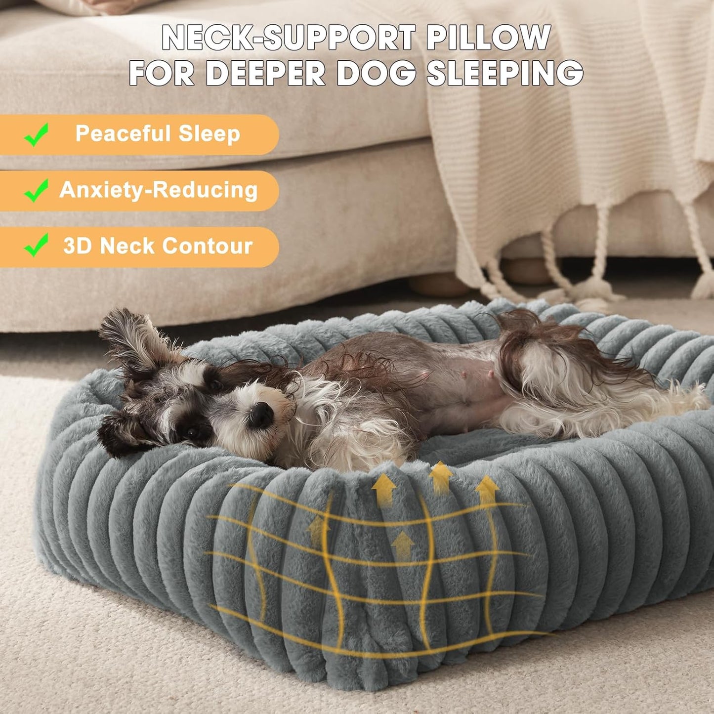 Dog Beds Medium Sized Dog, Washable Orthopedic Pet Bed with Removable Cover, Rectangle Soft Calming Sleeping Puppy Bed Durable Pet Cuddler with Anti-Slip Bottom, 30"x24"x8" Grey