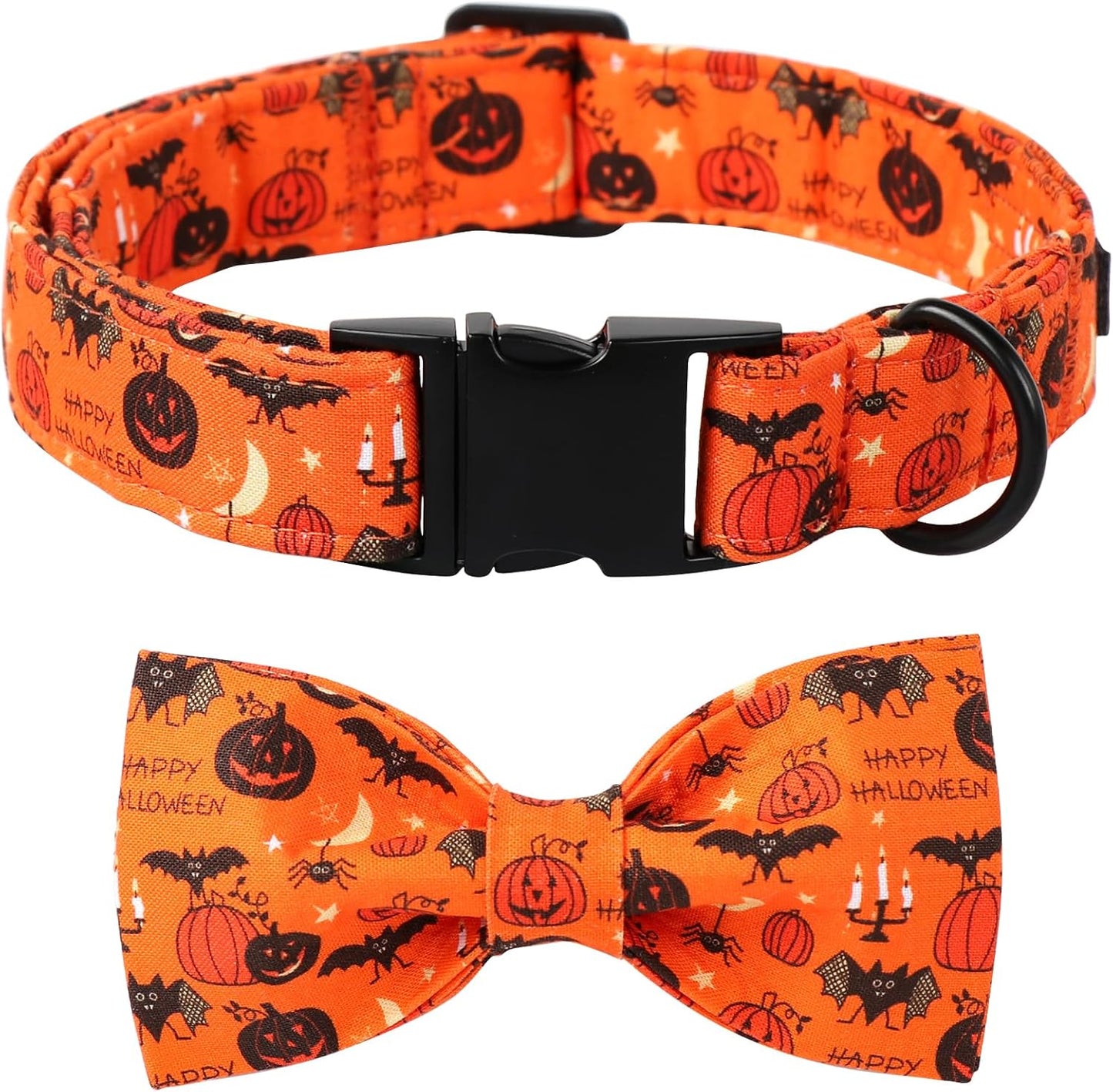 Lionet Paws Fall Halloween Dog Collar, Cute Bat Pumpkin Dog Collar for Large Dogs, Adjustable Cotton Orange Pet Collars for Medium Large Dogs