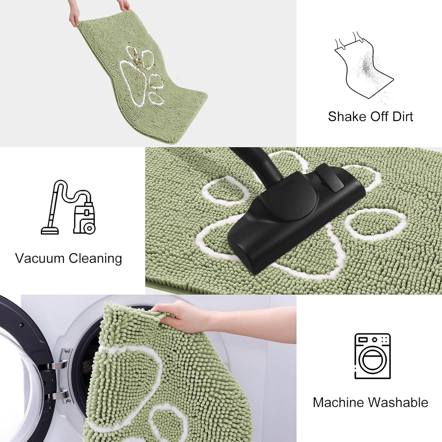 Smiry Dog Door Mat for Muddy Paws, Absorbent Dirt Trapper Non Slip Quick Dry Washable Chenille Mat for Mud Dogs, Entry Rug for Indoor and Outdoor (47x32 Inches, Sage Green)