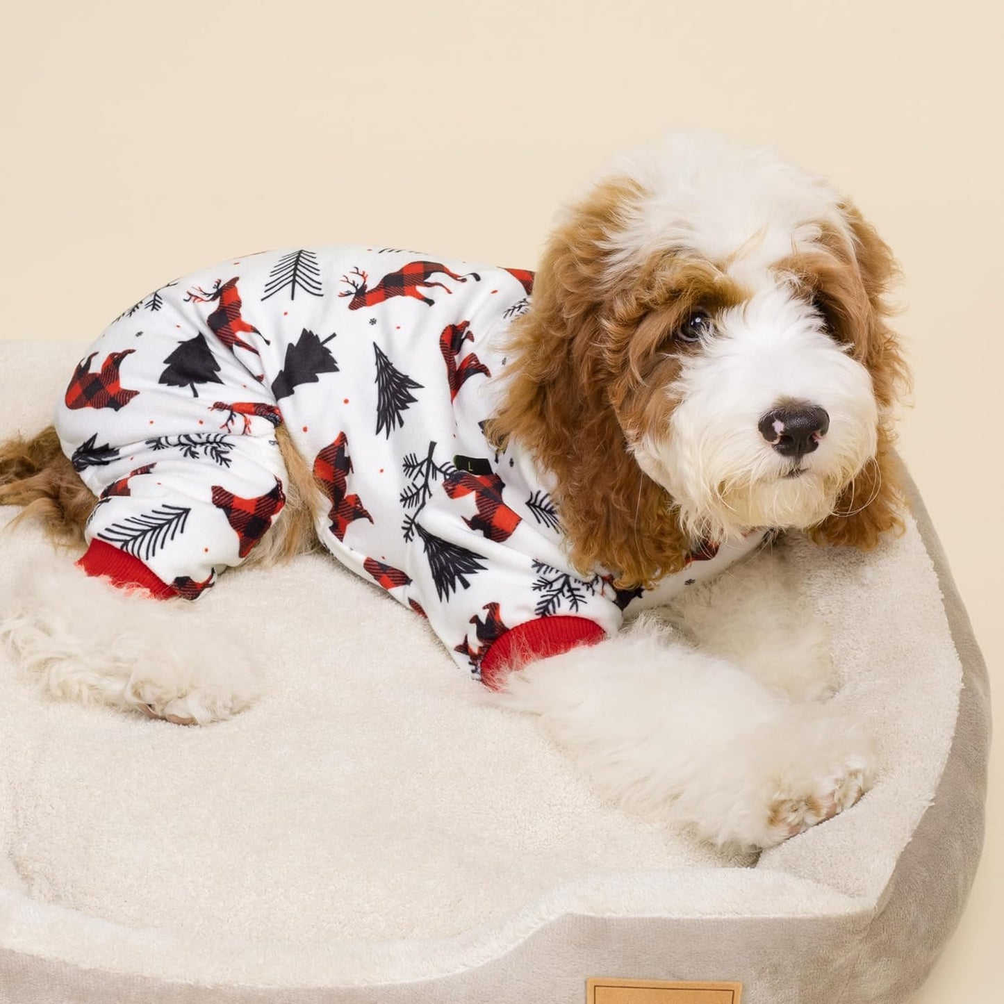 Fitwarm Reindeer Dog Christmas Pajamas, Winter Doggy Clothes for Small Dogs Boy Girl, Fleece Dog Onesie with Feet, Holiday Pet Outfit, Black, White, Red, XS