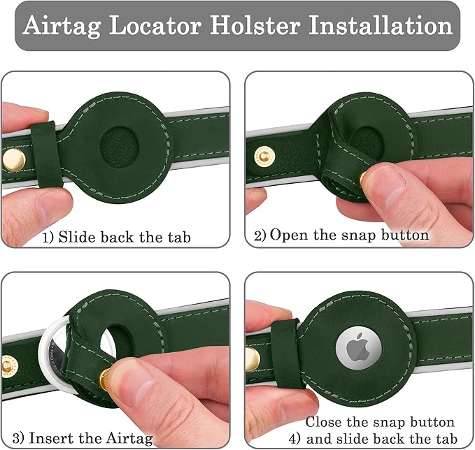 OOPSDOGGY Reflective Geniune Leather Airtag Dog Collar Soft Padded Collars for Small Medium Large Breed Dogs Puppy, 4 Sizes, 7 Colors (Green, XLarge, 19"-24")