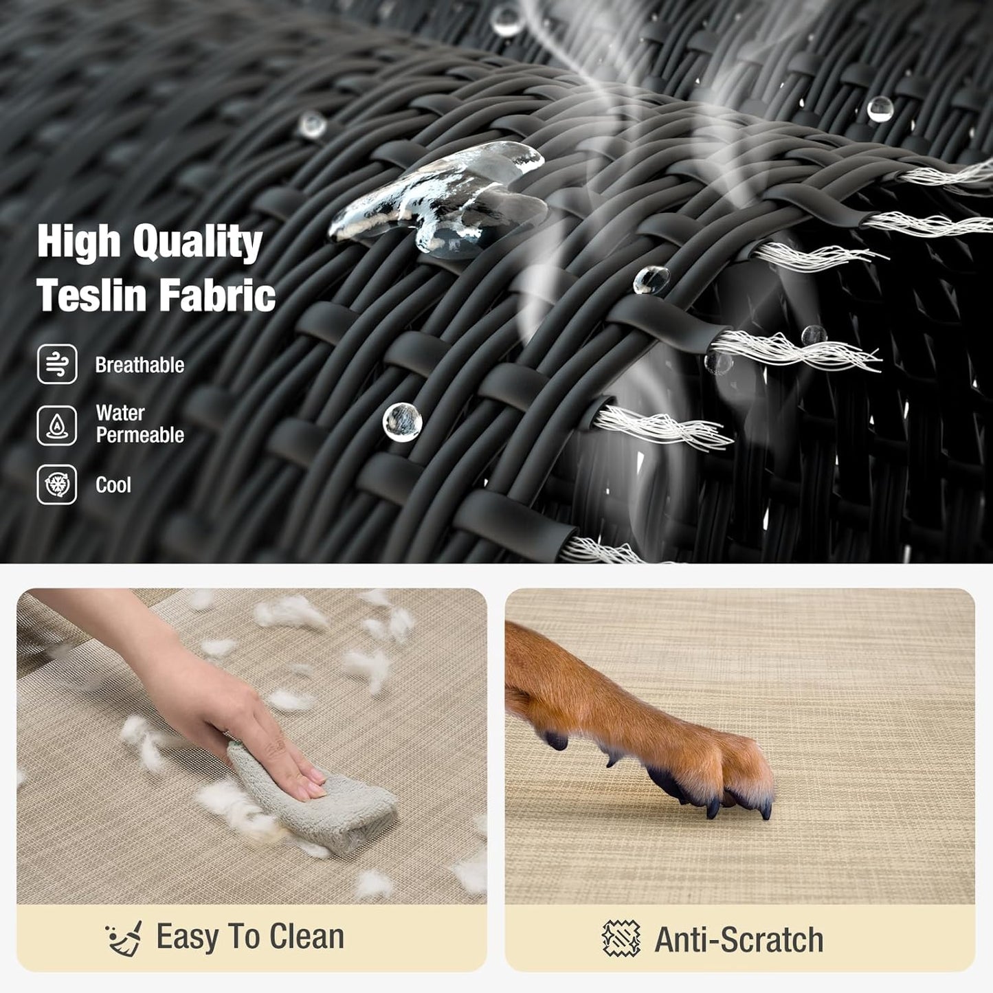 Veehoo Medium Elevated Dog Bed, Guardrail, Non-Slip, Teslin Mesh, 35"L x 26"W x 11"H, Beige Coffee