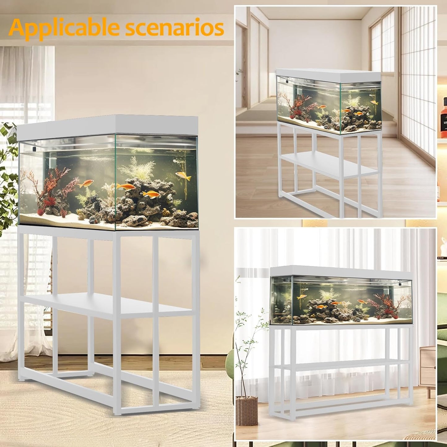 Akenow 55-75 Gallon Fish Tank Stand with Storage Shelf, 48.5 x14.9 x 29.2 Inch Aquarium Stand, Turtle Tank, Reptile Terrariums and Breeder Tank Stand,980LBS Capacity, White