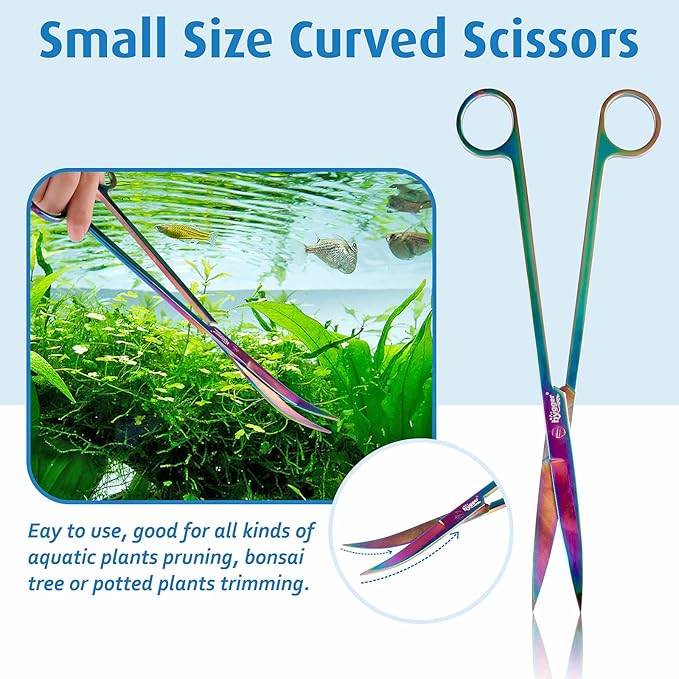 hygger 6-in-1 Long Aquarium Aquascaping Tools Kit, Color Stainless Steel Premium Aquatic Plant Tweezers Scissors Spatula Kit Comes with 1 Tool Holder and 1 Cleaning Cloth, for Fish Tank Starters