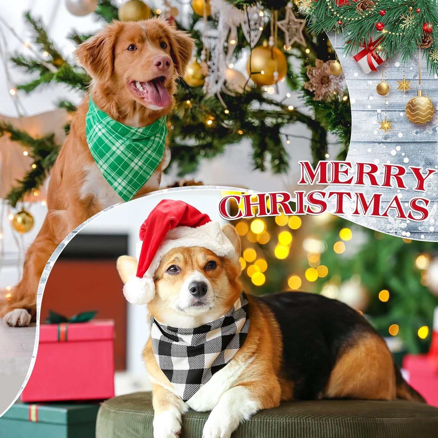 Weewooday 50 Pcs Christmas Dog Bandanas Bulk Xmas Red Green Buffalo Plaid Bandanas for Dogs Soft Bibs Adjustable Triangle Scarf for Small Medium Large Pets Costume (25.6 x 17.7 x 17.7 Inch)