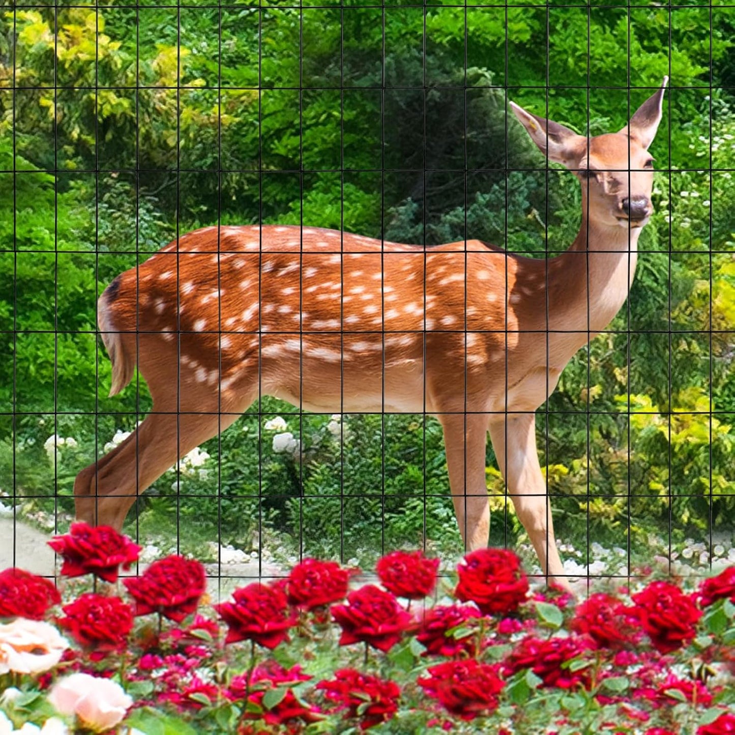 Black PVC Coated Welded Wire Fence 24 Inch x 50 Foot, 2 Inch x 4 Inch 15GA, Garden Border Fencing Roll Vinyl Coating Metal Wire Mesh Hardware Cloth for Yard Vegetable Plant Protection