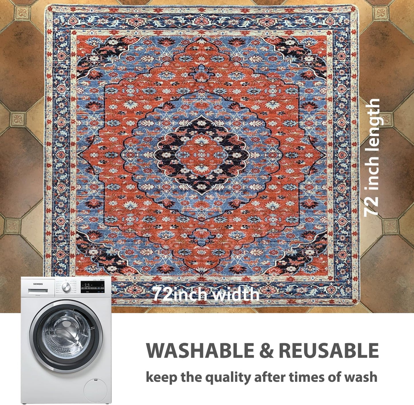 nunubaby Washable Pee Pads for Dogs, Stylish, Non-Slip and Leak-Proof Pee Pads. Reusable Potty Pads for Dogs for Crates and Floors.(Red/Multi, 72" x72")