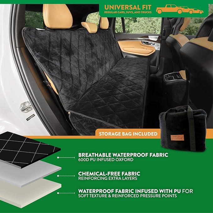 Plush Paws Products Velvet Rear Car Seat Protector w/Hammock | Washable & Waterproof Back Seat Dog Cover for Car, Truck, & SUV | Nonslip, Tear Resistant Pet Seat Cover | X-Large Charcoal