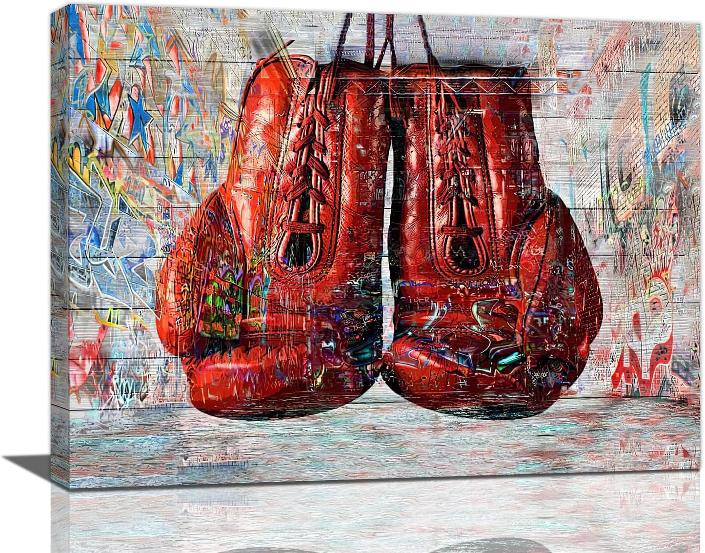 Quorin Banksy Graffiti Boxing Wall Art Red Boxing Gloves Pictures Gym Sport Wall Decor Canvas Print Painting Artwork for Gym Living Room Bedroom 12"x16"