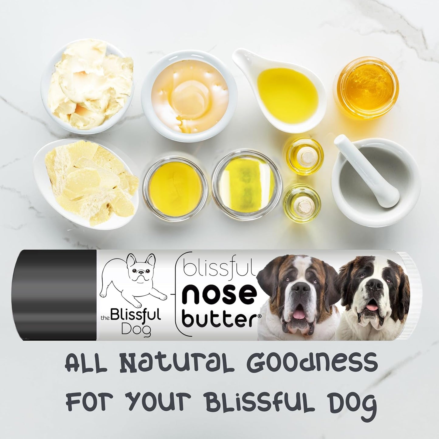 The Blissful Dog Saint Bernard Nose Butter for Dry, Cracked Skin, Lick-Safe Dog Nose Balm with Moisturizing Shea Butter, Almond, Olive, and Essential Oils, Pet Supplies, Uncented, 0.15 oz.