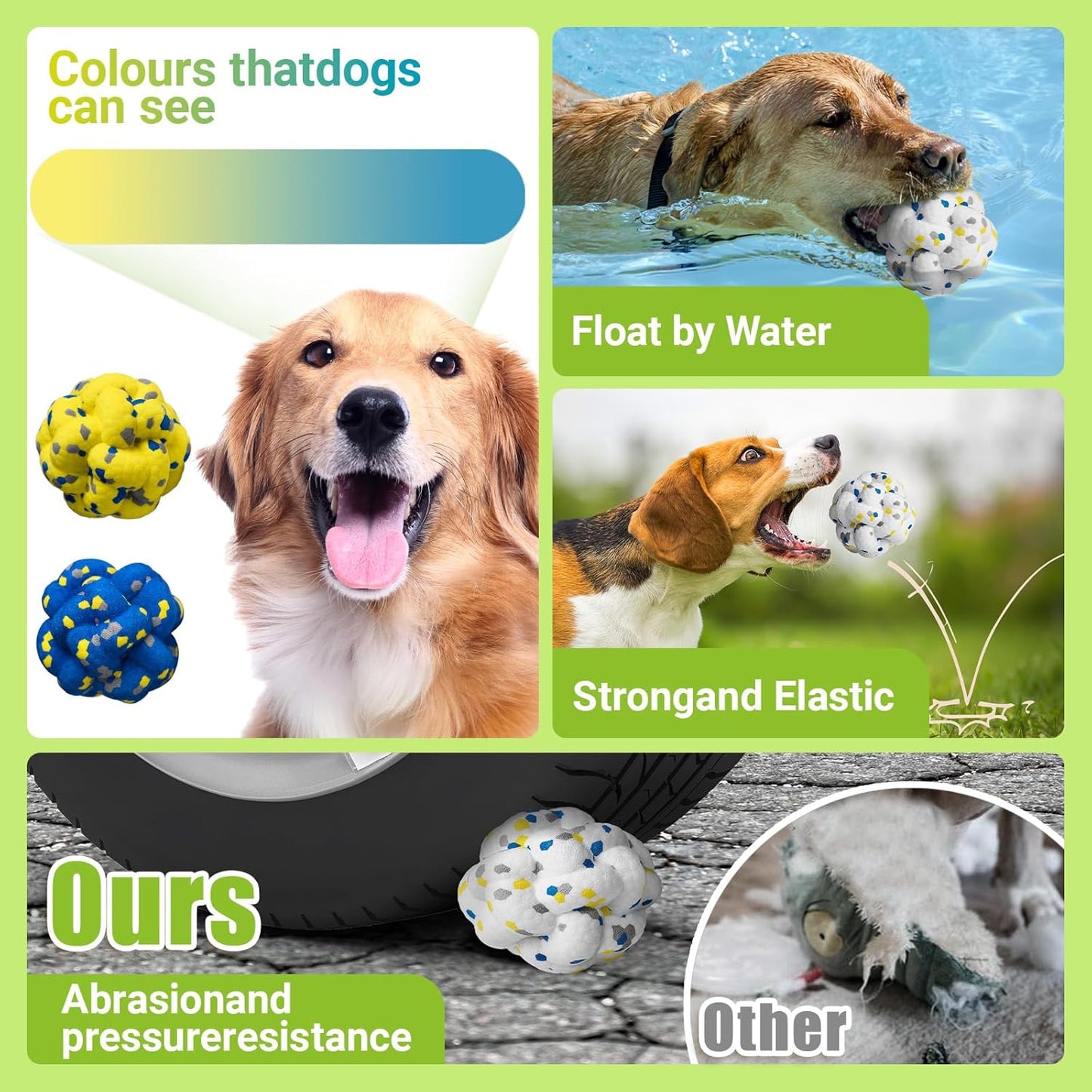 Upgrade Dog Balls Interactive Toys for Aggressive Chewers, Indestructible Tennis Durable Bouncy for Fetch Game, Lightweight Floating, White