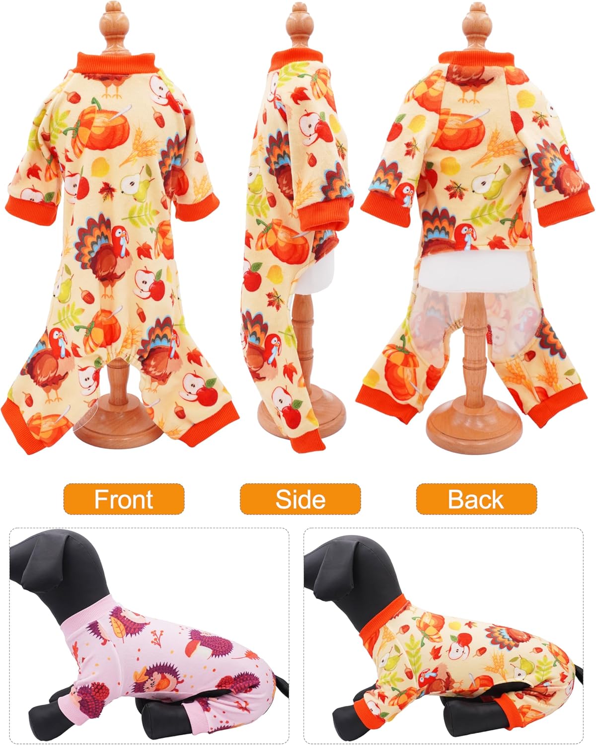PET SHOW 4 Pack Fall Small Dog Pajamas Thanksgiving Clothes for Medium Dogs Girl Boy Soft Stretchy PJs Autumn Jumpsuit Puppy Onesies Outfits with Sleeve Pets Dachshund Costume XXL