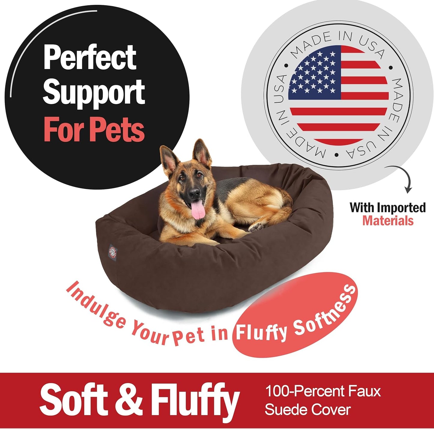 Majestic Pet 52 Inch Suede Shredded Memory Foam Mix Calming Extra Large Dog Bed Washable 52 x 35 x 11 (Inch) - Cozy Soft Round Donut Dog Bed with Spine for Head Support - Pet Bed Chocolate