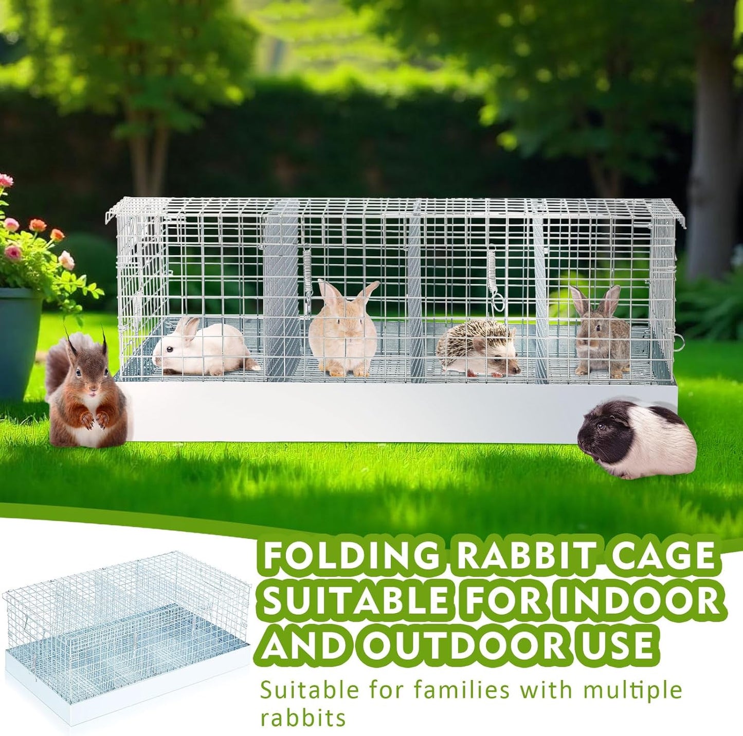 Folding Rabbit Cage, 28 x 16 x 12 in Portable Bunny Carrier with Tray and Handles for Transport, Travel or Temporary Housing, Indoor Outdoor Pet Habitat Animal Enclosure