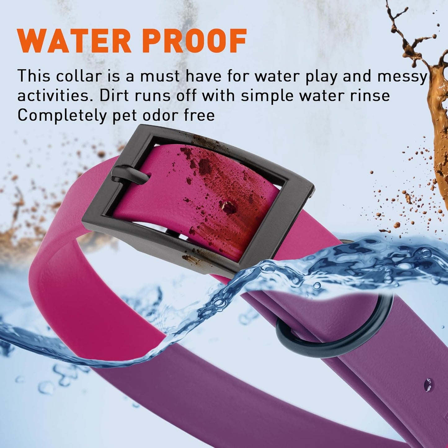 Dogline Biothane Waterproof Dog Collar Strong Coated Nylon Webbing with Black Hardware Odor- Proof for Easy Care Easy to Clean High Performance Fits Small Medium or Large Dogs, Magenta Pink