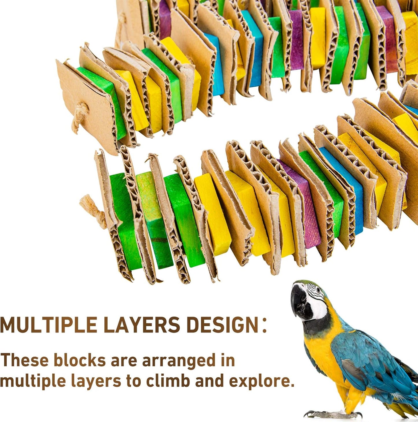 MYFAMIREA Parrot Toys for Medium Birds, Parrot Chewing Cardboard Toys Natural Wooden Macaws Cage Chewing Gifts for African Greys, Cockatoos, Macaws, Small and Medium Birds