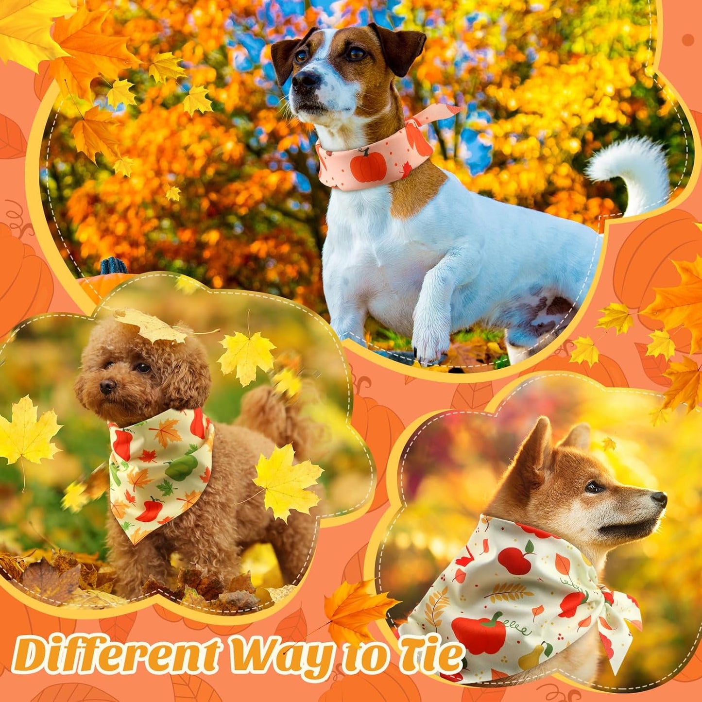 Abbylike 200 Pcs Fall Thanksgiving Dog Bandanas Bulk Pumpkin Bandanas for Dogs Pets Triangle Kerchief Bibs Scarf for Pets Autumn Costume Photo Props Accessories Pet Shops Adoption Events, 25 Styles