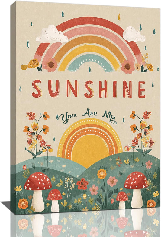 You Are My Sunshine Inspirational Canvas Wall Art Motivational Encouragements Wall Decor First Communion Gifts for Girls Boys Toddler Teens Pictures Painting Print Artwork Framed Decorations Nursery Dorm Bedroom 16"x24"