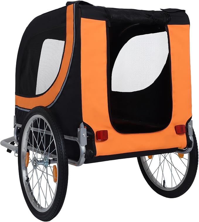 Blue-Grey Large Folding Bike Trailer for Dogs – Heavy-Duty Steel Frame, 66LB Capacity Pet Carrier for All-Terrain Cycling, Jogging & Camping Adventures!