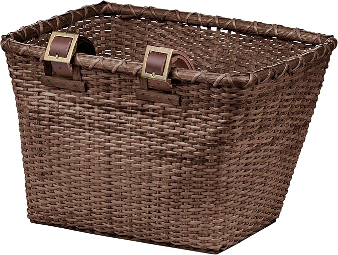 Retrospec Bicycles Cane Woven Rectangular Toto Basket with Authentic Leather Straps and Brass Buckles