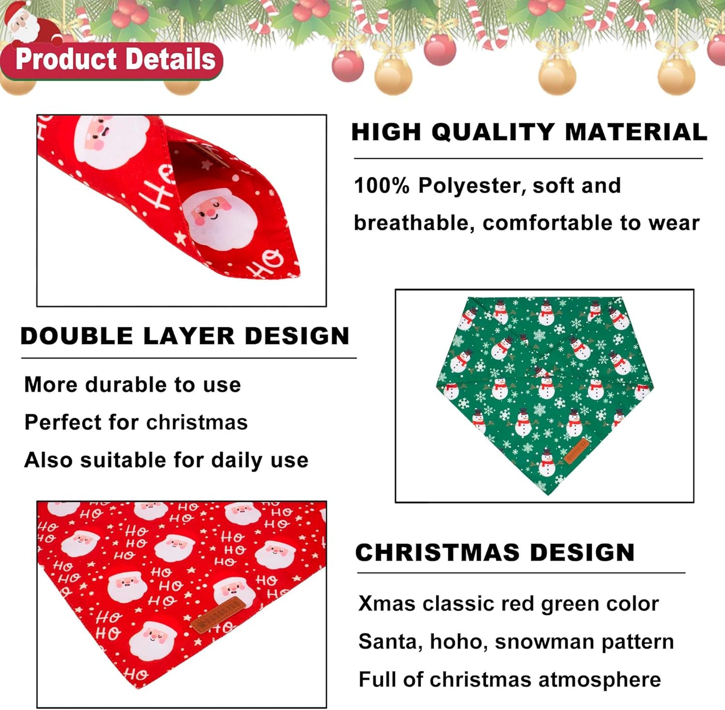 ADOGGYGO Christmas Dog Bandanas, Snowman Santa Xmas Pet Scarf, Multi Size Offered, Red Green Christmas Bandana for Extra Large Dogs Pets (X-Large)