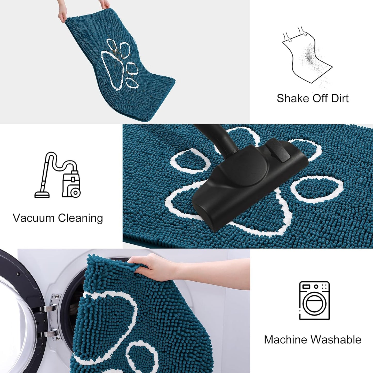 Smiry Dog Door Mat for Muddy Paws, Absorbent Dirt Trapper Non Slip Quick Dry Washable Chenille Mat for Mud Dogs, Entry Rug for Indoor and Outdoor (36x24 Inches, Atlantic Blue)