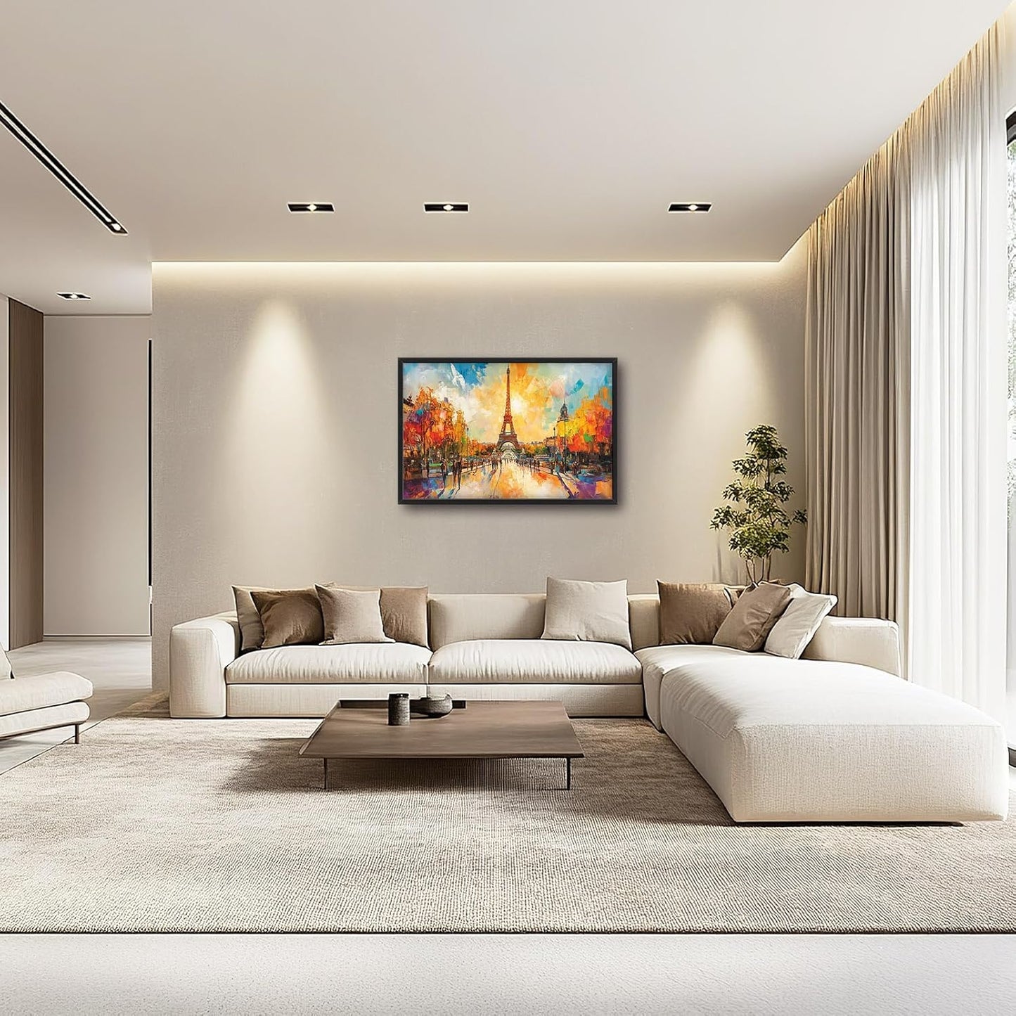 Framed Large Eiffel Tower Wall Art for Living Room, Oversized Paris City Street Landscape Wall Decor, Colorful Sunrise Canvas Painting Modern Artwork for Living Room Bedroom Office 36"x24"