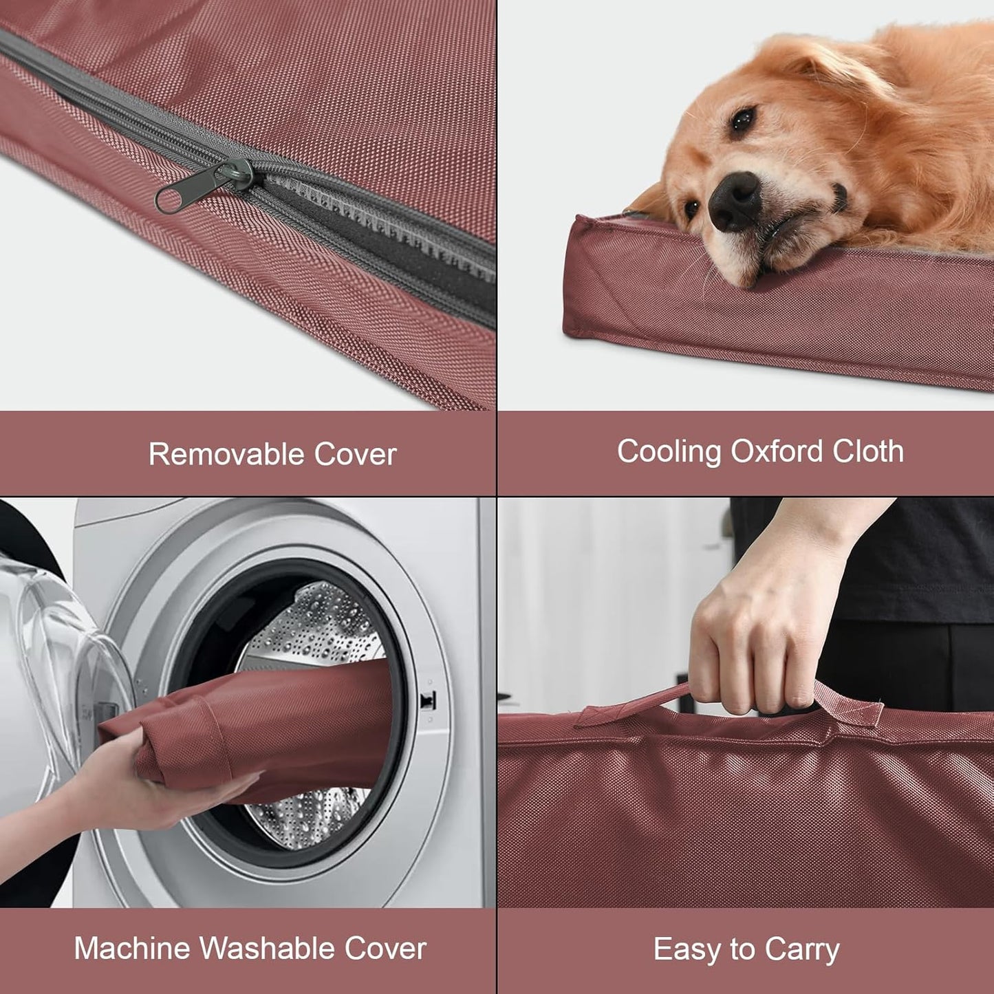 Outdoor Large Dog Bed, Waterproof Dog Bed for Large Dogs, Egg Crate Foam Pet Bed with Removable Washable Oxford Cooling Cover, Pink