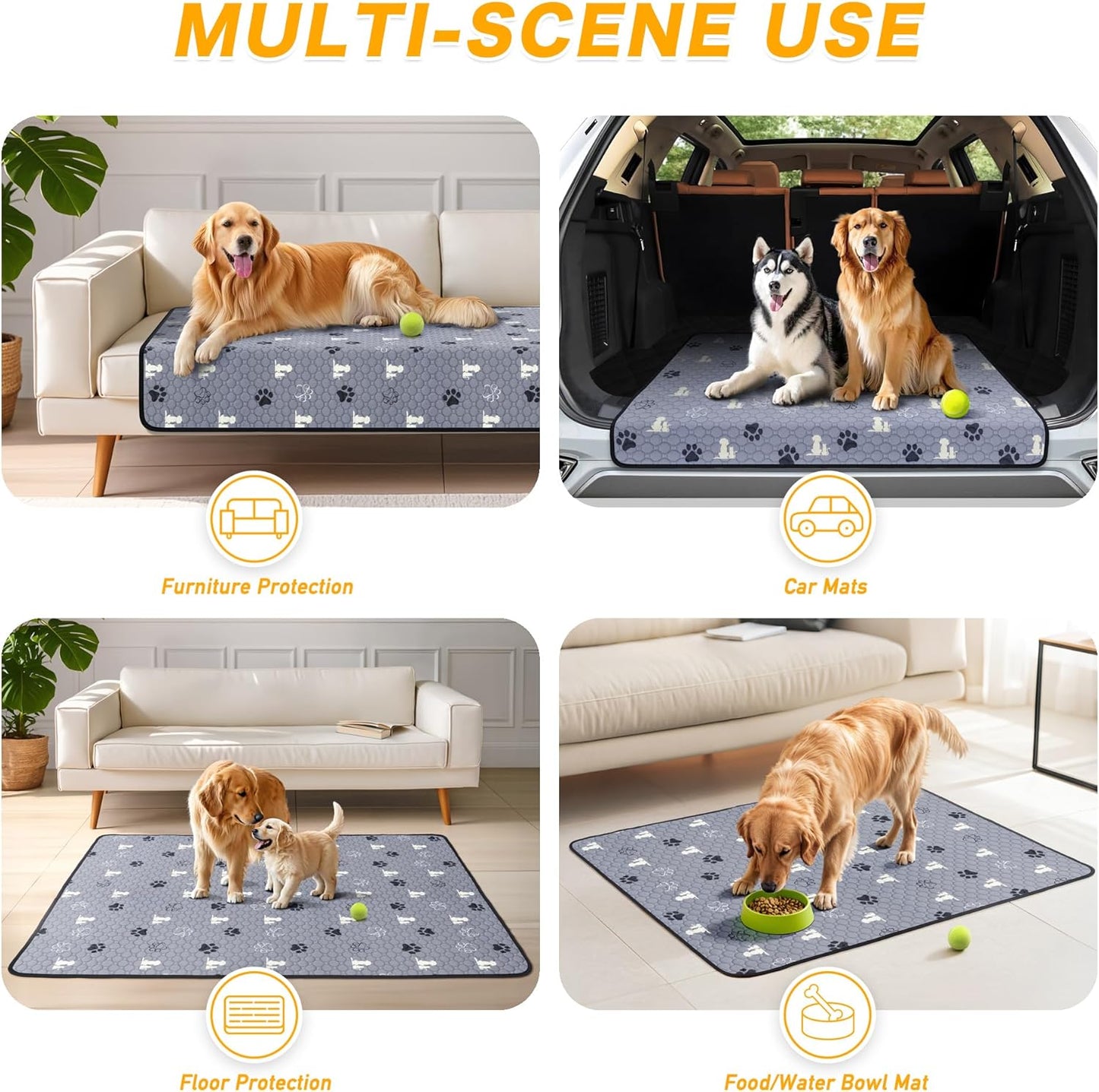 Washable Pee Pads for Dogs, 4 Pack Reusable Puppy Pads, Waterproof Pet Pee Pads for Dog Potty Training, Extra Large Dog Pee Pads for Crate, Playpen, and Whelping, Durable and Absorbent, Grey 18"x24"