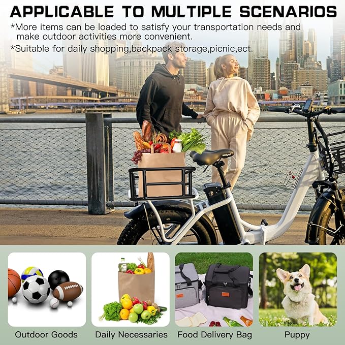 RAYMACE Rear Rack Bike Basket with Cargo Net and Liner Large Bicycle Basket Perfect Mount for Electric Bike