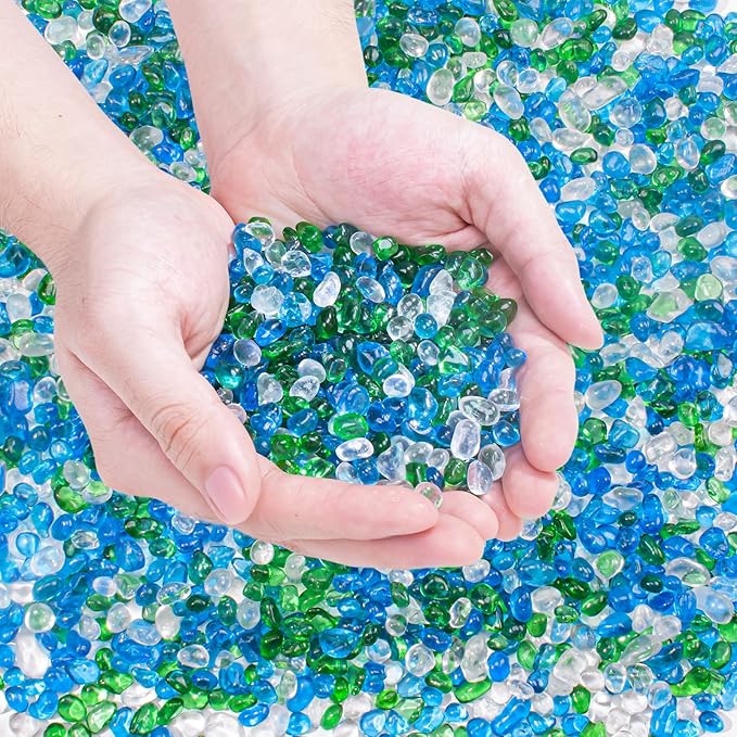 Keedolla 3 Lb Green Mix Aquarium Glass Stones Betta Fish Tank Bowl Rocks, Aquarium Fish Tank Gravel Glass Pebbles Gemstones for Fountain Succulent Plant Decorative Rock Pebble Stone