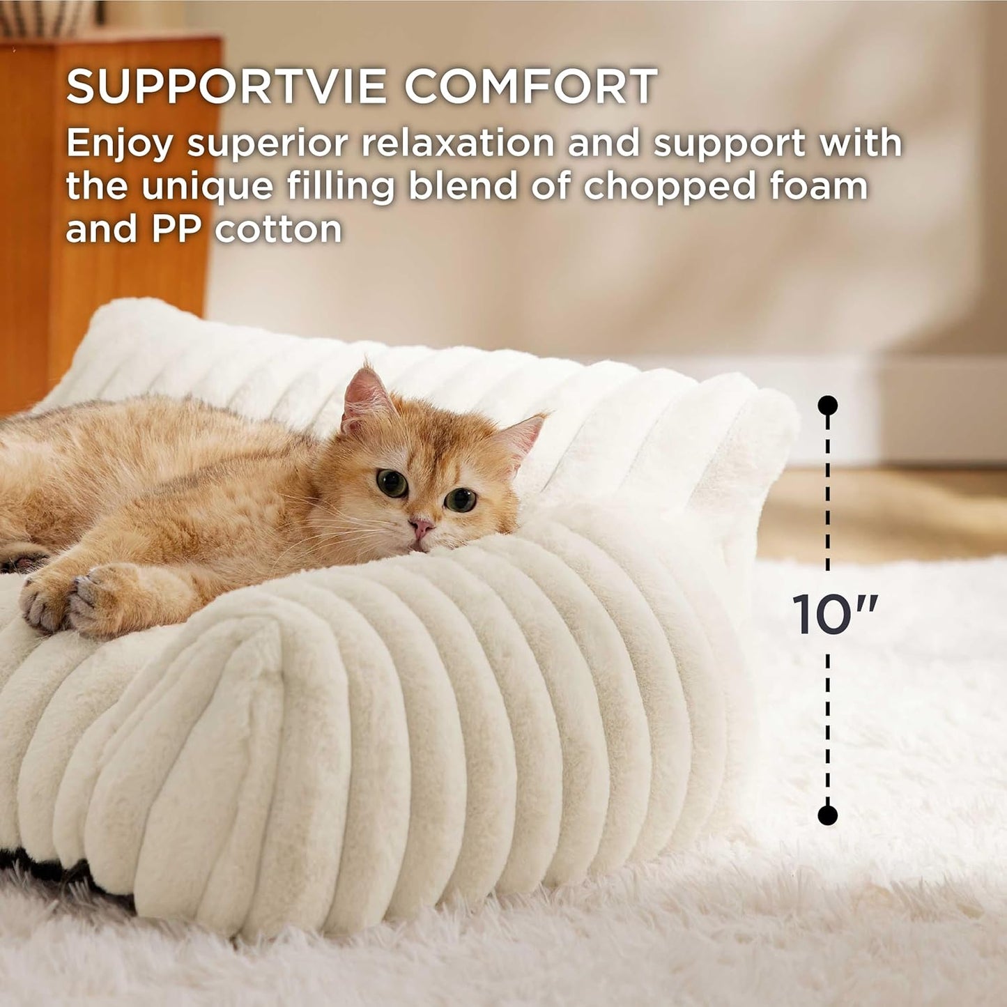 Bedsure Cute Cat Couch for Pets - Fluffy Dog Bed Medium Size Dog with Premium Soft Corduroy Fleece, Pet Sofa with Removable Washable Cover, Supportive Couch Bed for Small Medium Dogs, 30inch, Cream