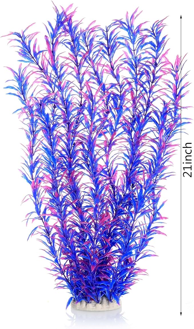 JIHAQUA Aquarium Decor Plastic Plants Extra Large 21 Inches Artificial Fish Tank Plants Tall Fish Tank Decorations (Purple 2pcs)