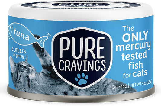 Wet Cat Food Canned Tuna Cutlets in Gravy, 100% Mercury-Tested, Moist Can Fish for Cats, Grain-Free, Protein, Non-GMO, Pack of 12