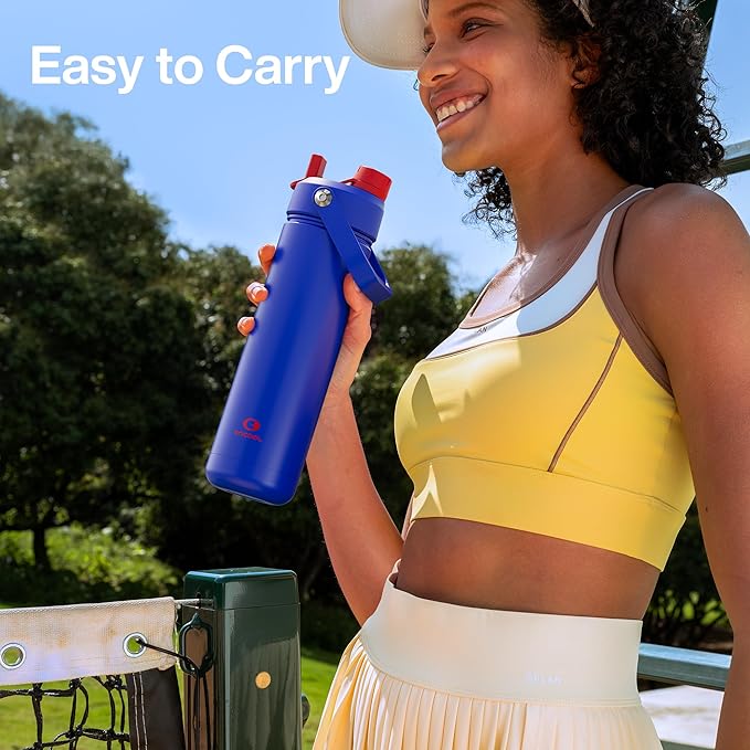 Insulated Water Bottle with Straw Stainless Steel Water Bottle, Leak-Proof, BPA-Free, Double Wall Vacuum Keeps Cold for 24 Hours for Sports, Travel, School (26 oz, Beaucoup Blue)