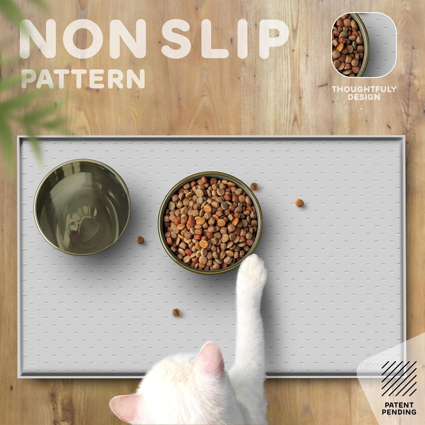 Dog Food Mat - 24x15 Raised Edges Dogs Mat for Food and Water Prevent Spill, Waterproof Cat Food Mats Protect Floors, Easy Clean Dog Bowl Mats for Food and Water, Silicone Pet Feeding Placemats Mist